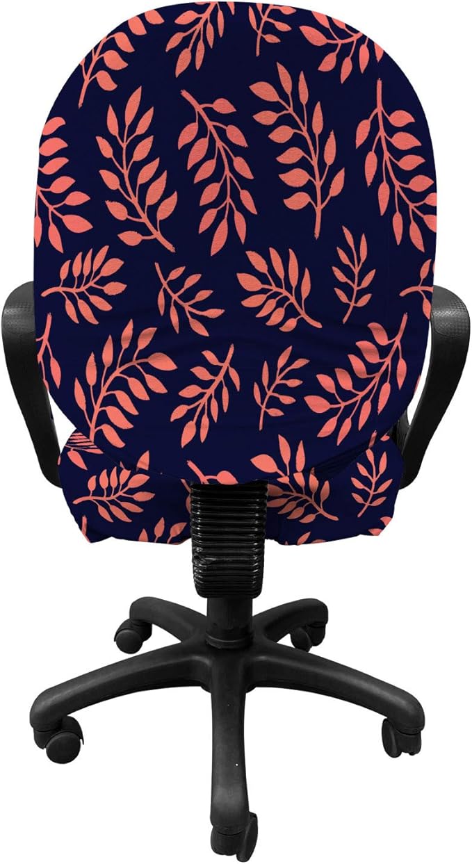 Ambesonne Coral Office Chair Slipcover, Continuous Pattern with Leafy Branches Abstract Bicolour Design, Protective Stretch Decorative Fabric Cover, Standard Size, Coral Purple