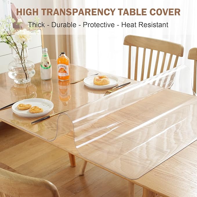 LovePads Clear Table Cover Protector, 42 x 66 Inch 2mm Thick Plastic Table Cover, Table Protector for Dining Room Table, Waterproof Dresser Cover Top for Kitchen, Coffee, Writing Desk