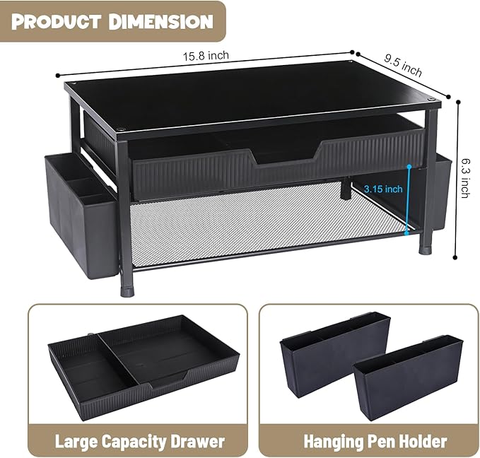 Printer Stand for Desk, Desk Organizer with Storage, Desktop Printer Table for Home Office, Multi-Purpose for Home Printer, Fax Machine, Scanner, Die-Cut Machine (Black)