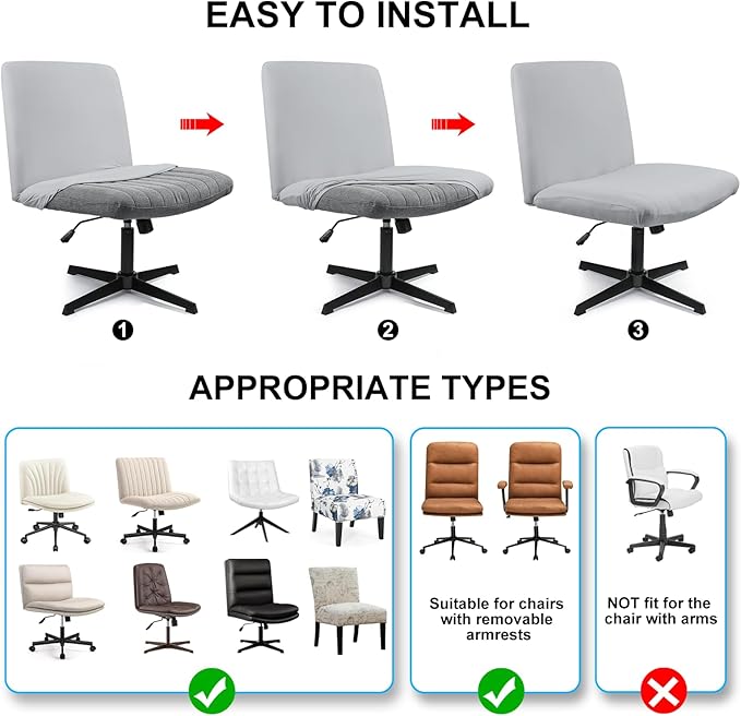Iauddy Armless Criss Cross Office Desk Chair Cover Slipcover,Accent Mid Back Wide Swivel Task Vanity Slipper Chair Protector Stretch Removable Without Arms for Accent Chair(Grey/Jacquard)