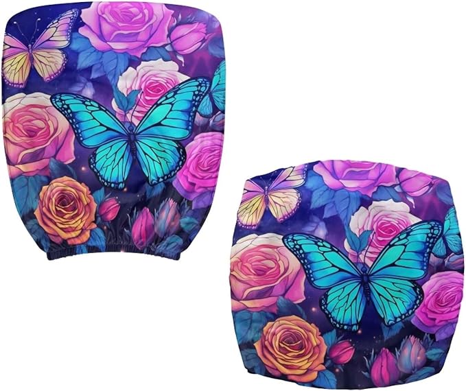 Butterfly Flower Office Chair Covers 2 Piece Stretchable Office Chair Seat Cover Soft Fit Universal Desk Rotating Chair,Computer Chair Washable Chair Cover Decorative for Women Men