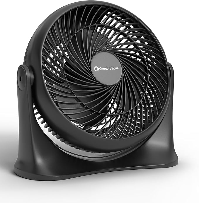 Comfort Zone 11-Inch High-Velocity Tabletop Air Circulator Fan – Quiet 3-Speed Personal Turbo Fan with 90° Adjustable Tilt & Carry Handle – Compact Desk Fan for Home, Office, or Bedroom – Black