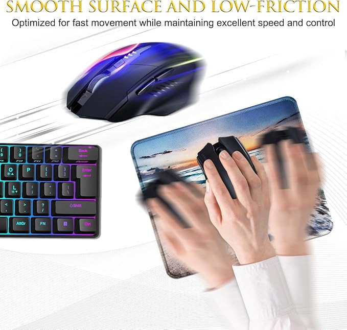 JIKIOU Mouse Pad with Non-Slip Rubber Base, Premium-Textured & Washable Computer Mousepad with Stitched Edges, Mouse Pads for Computers, Laptop, Gaming, Office & Home, 10.2 x 8.3 in Beach