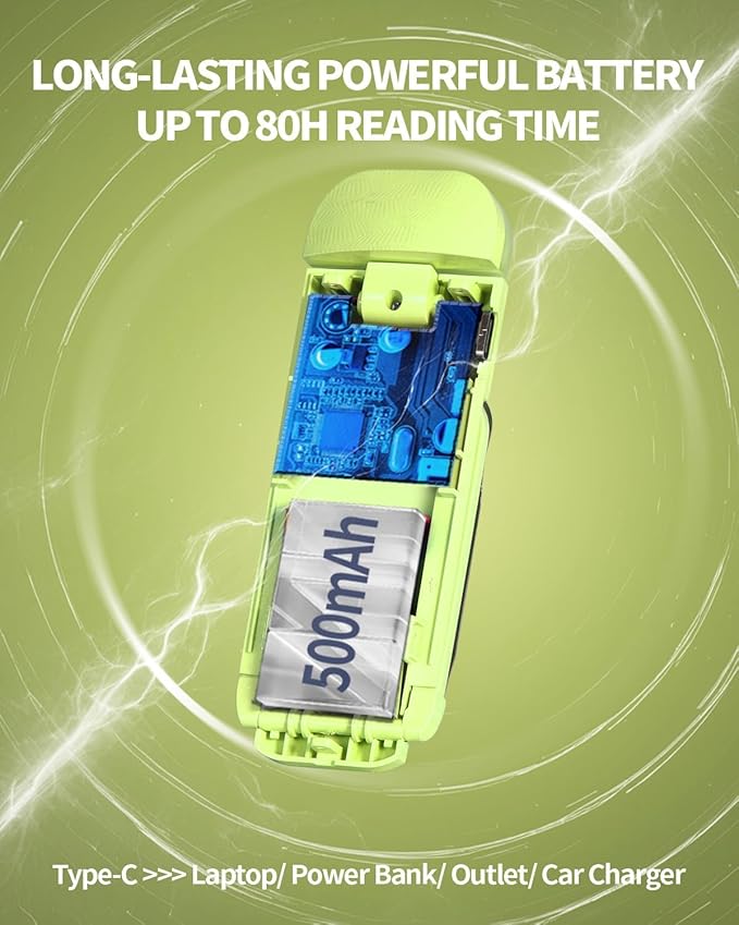 HEMONNKAM Book Reading Light, Rechargeable Clip on Booklight, Eye Caring 3 Color Temperatures & 5 Brightness Levels, Night Use for Bed, Long Lasting, Reading at Night in Bed, Green