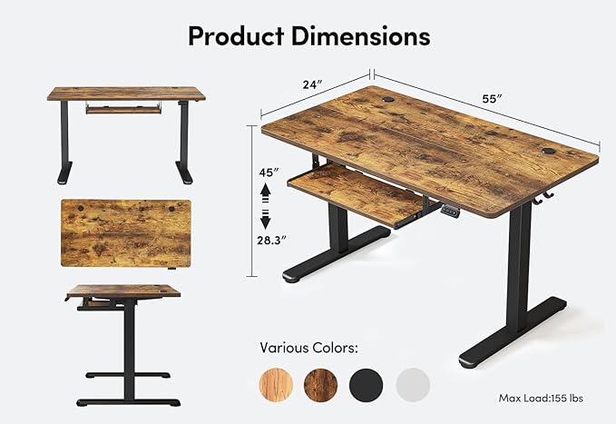 FEZIBO Standing Desk with Keyboard Tray, 55 x 24 Inch Adjustable Height Sit Stand Desk with Memory Presets for Home Office, Ergonomic Computer Workstation, Rustic Brown