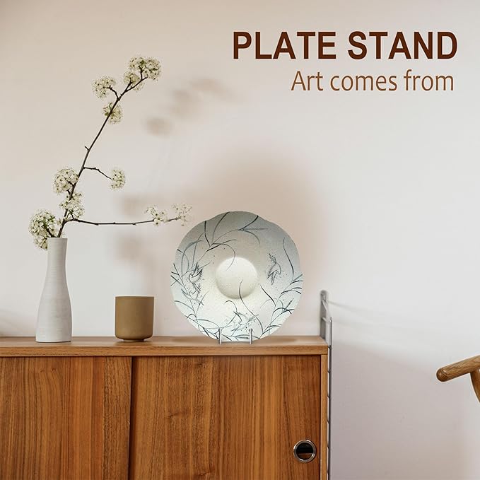 Hoewina Plate Stands for Display, Plate Holder Display Stands, Metal Frame holder stand for Book, Picture, Decorative Plate, Photo and Platter, Tabletop Art (6IN 5PCS-Silver)
