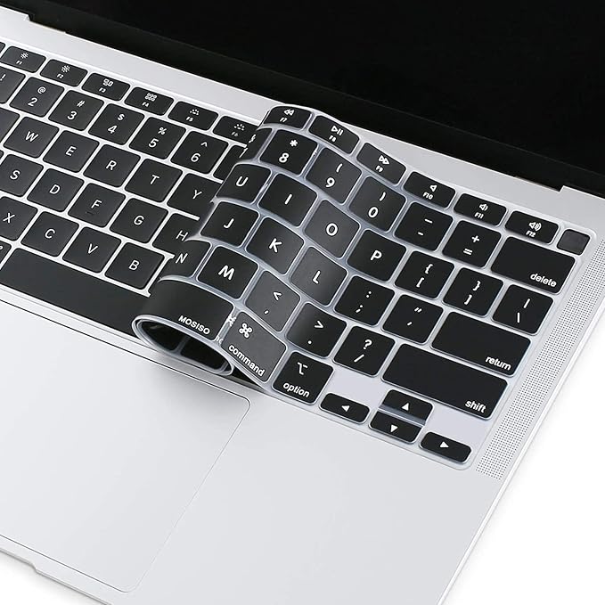 MOSISO Keyboard Cover Compatible with MacBook Air 13 inch 2022 2021 2020 Release A2337 M1 A2179 Retina Display with Touch ID Backlit Magic Keyboard, Waterproof Protective Silicone Skin, Black