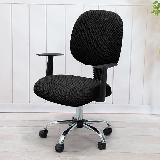 MIFXIN Office Chair Cover Stretch Elastic Slipcovers 2 Piece Jacquard Computer Chair Backrest Cover & Seat Cover Furniture Protector for Home Office, Only Covers NO Chair (Black)