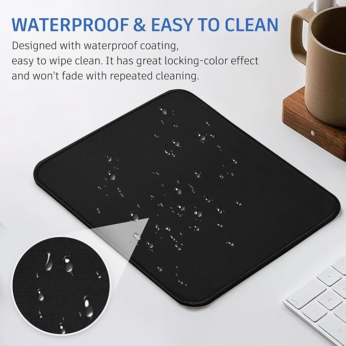 Black Mouse Pad, Nice and Cute Mouse Pad, Splash-Proof Textured 10.2 x 8.2Inch, Stitched Edge Non-Slip Waterproof Rubber Mouse Pad