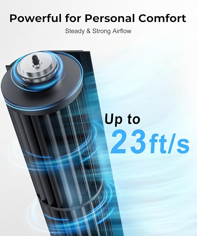 Abolee Tower Fan, 23ft/s Desk Fan with Remote, 70° Oscillating, Standing Table Fan with 4 Speeds, 4 Modes, 12Timer, 2026 New 13'' Bladeless Fan for Bedroom Office, Home