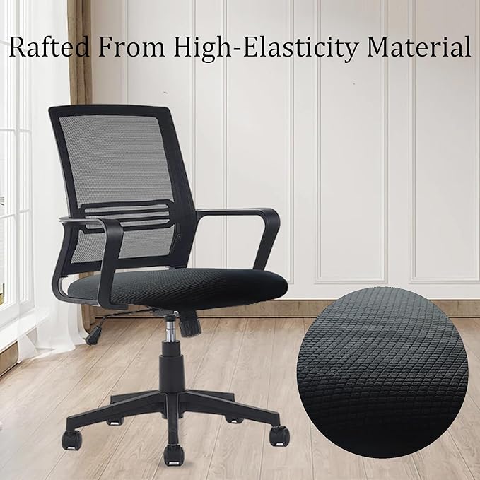 One Stretch Office Chair Cover, Universal Elastic Computer Desk Seat Slipcover, Washable Removable Protective Cover for Rotating Swivel Chair, Anti-Dust(Black)