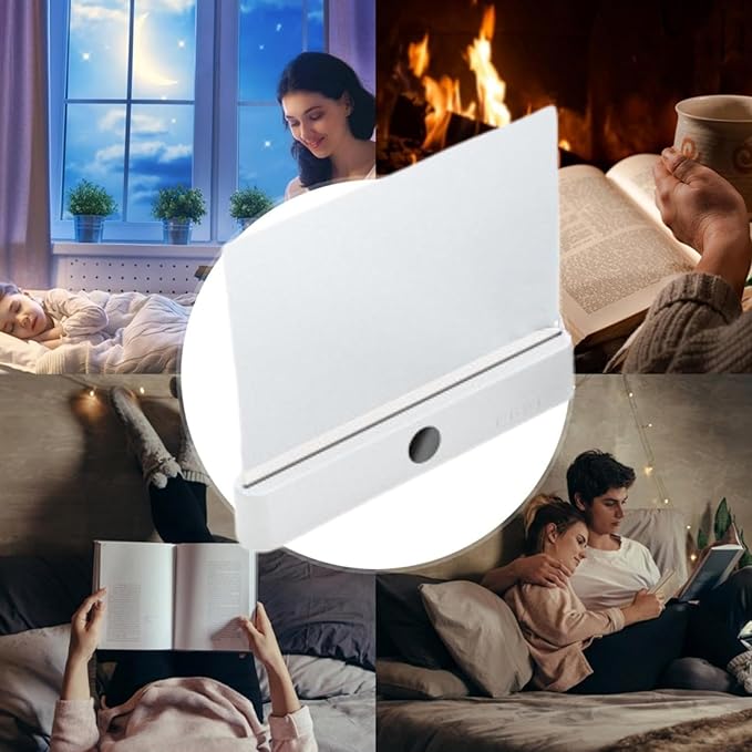 Book Light, Rechargeable Clear LED Flat Reading Light with 3 Colors& Timer, Dimmable Panel Plate Lamp Full Page Light, Night Reading for Readers (White 2)