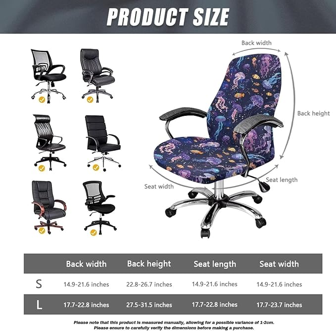 Talayituse Jellyfish Fish Print Office Chair Covers Stretchable Computer Chair Slipcover for Modern Simplism Style High Back Boss Chair (No Chair), S
