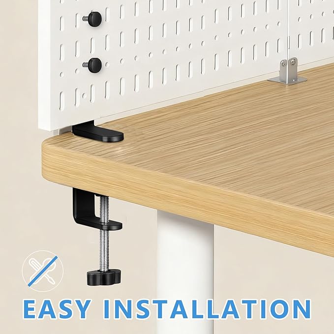 BESPORTBLE Desk Clamp Pegboard Mount, Adjustable Metal Desktop Bracket 2-Pack, No-Drill Table Stand for Home Office Workspace Organization, Black, 16.33 x 2.16 x 0.78 Inches, Iron