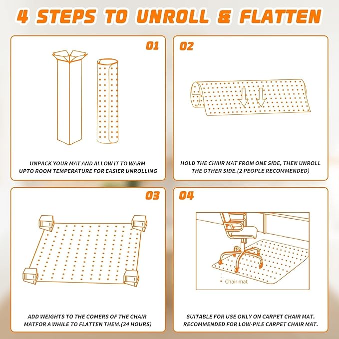 Office Chair Mat for Carpet Floors, Desk Mats 48"X36" for Rolling Desk on Low Pile Carpets, Rectangle Computer Gaming Plastic Floor Mats for Office Chair on Carpet, Flat Without Curling