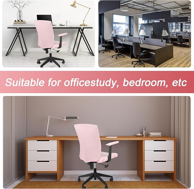 Tallew 4 Pcs Office Chair Covers Set Computer Universal Protective Stretchable Chair Seat Covers Desk Armrest Cover Pads Office Cushion Backrest for Rotating(Regular,Pink)