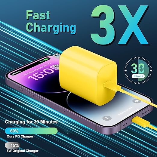 Phone 14 13 12 11 Fast Charger,10FT Long Phone Chargers Fast Charging Lightning Cable with 20W USB C Charger Block for Phone 14/14 Pro Max/13/13 Pro Max/12/12 Pro Max/11/11Pro/XS/Max/XR/X,Pad,Yellow