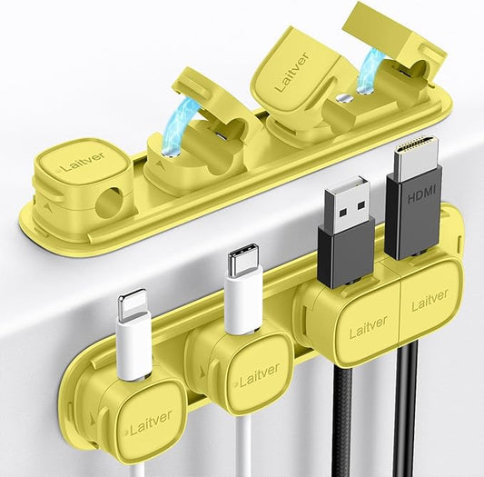 6 Pack Magnetic Cable Clips [1s Open/Lock], Laitver Cord Organizer Holder Strong Adhesive Desk Cable Management- Organize Charging Cords Neatly for Home, Office, Car,Desk, Nightstand-Emerald Green