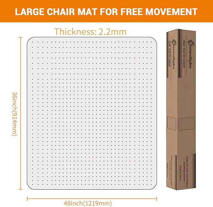 Office Chair Mat for Hard Floor, 36'' x 48'' Computer Desk Chair Mat for Floors, Easy Rolling for Office on Carpets Anti-Slip Carpet Protector for Rolling Work and Gaming Chairs