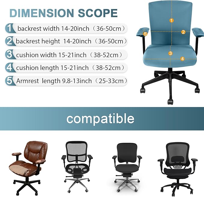 Tallew 4 Pcs Office Chair Covers Set Computer Universal Protective Stretchable Chair Seat Covers Desk Armrest Cover Pads Office Cushion Backrest for Rotating(Regular,Grayish Blue)