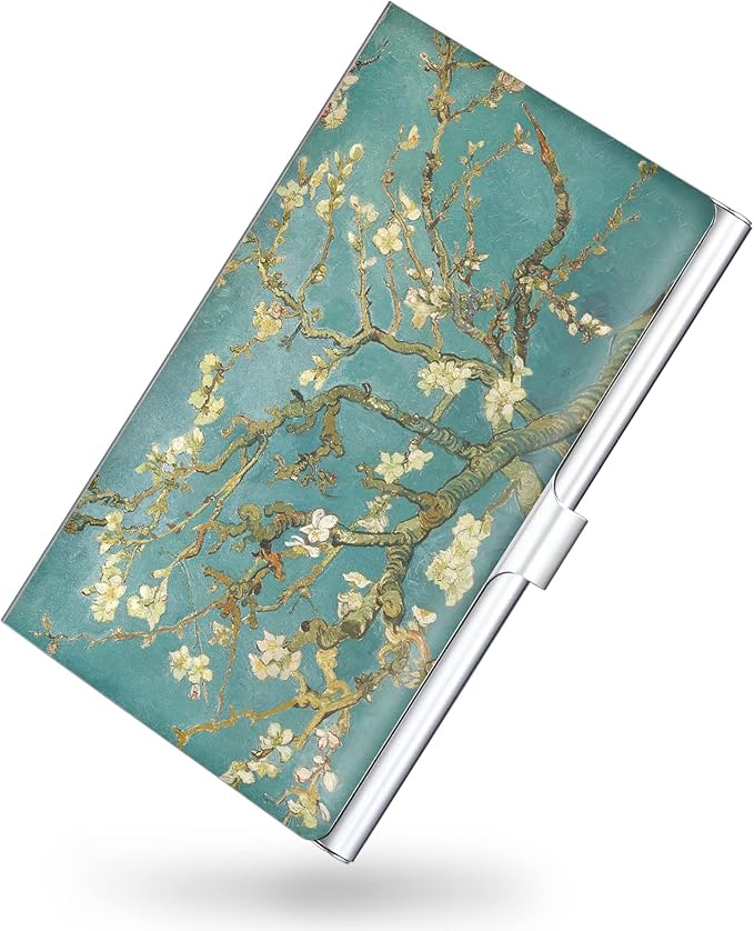 Business Card Holder，Color Printing Men's and Women's Business Card Case，Ultra-Thin Metal Business Card Organizer，Carry-on Pocket Wallet Business Card Holder,Green Tree