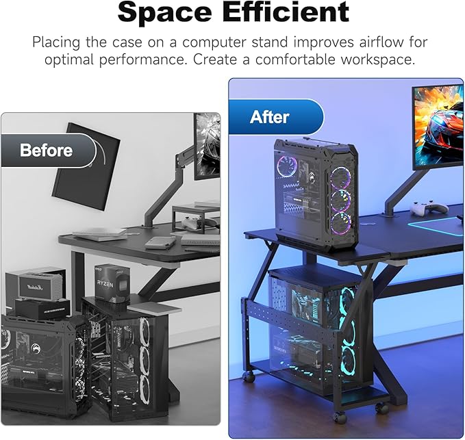 suptek Computer Tower Stand, 5 Levels Height Adjustable PC Tower Stand/Cart with Locking Wheels, 23.22"-31.10", Mobile Rolling CPU Holder, 29In Large PC Stand for Home Office, Black