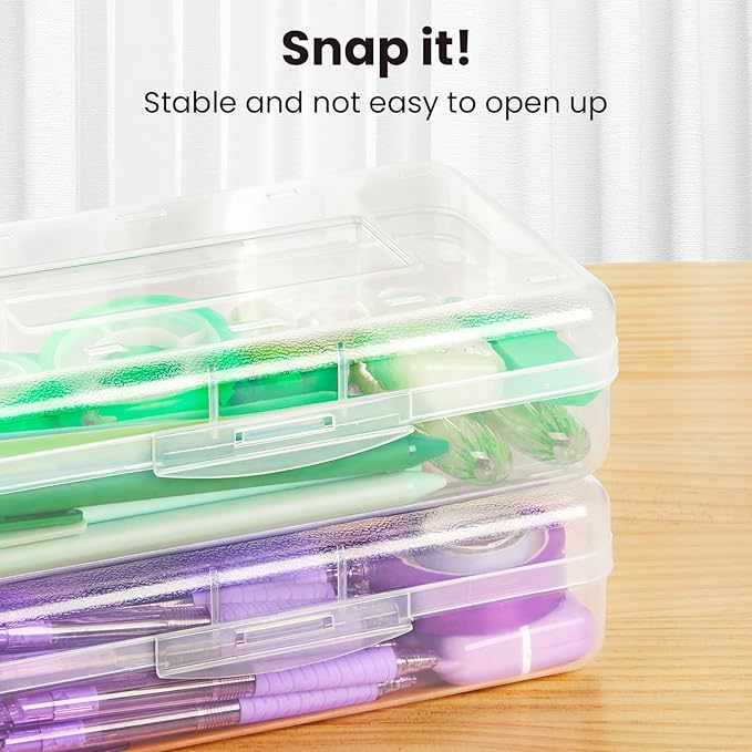Sooez Clear Pencil Case 6 Pack – Plastic Pencil Box & Crayon Box Bulk, Large Storage Containers with Snap Lids | Stackable Marker Craft & Art Supply Storage Organizer, Pen Case for School Supplis,Blue