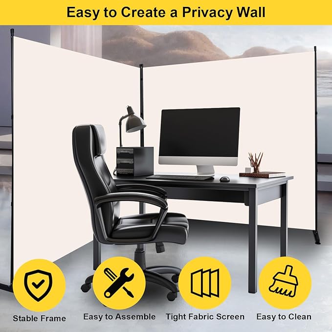 Room Divider 6FT Single Panel Privacy Screen, 71'' Wide Fabric Indoor Room Divider Wall Divider for Room Separation, Portable Room Partitions and Dividers Freestanding Temporary Wall Room Separators