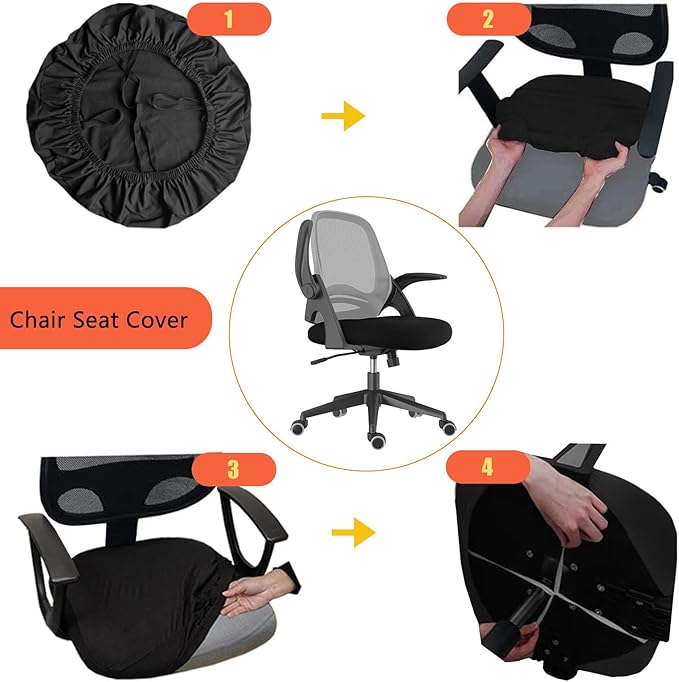 Office Chair Covers Stretchable, Washable Chair Seat Cover, Universal Fit for Desk Chairs, Swivel and Gaming Chairs, Home Office Removable Seat Cushion Slipcover Protectors (Seat Cover - Black)