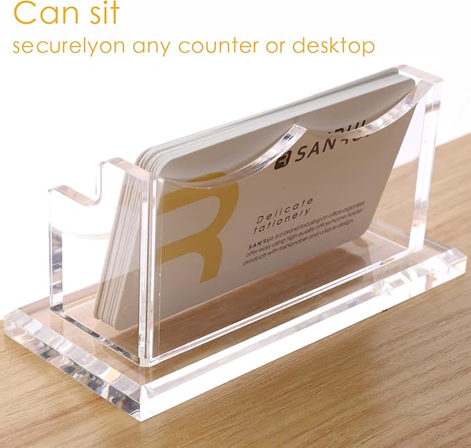 SANRUI Acrylic Business Card Holder for Desk, Horizontal Business Card Display Stand, Clear Business Card Holder Stand, Fits 50~60 Business Cards（Patent No.:US D1,000,519 S）