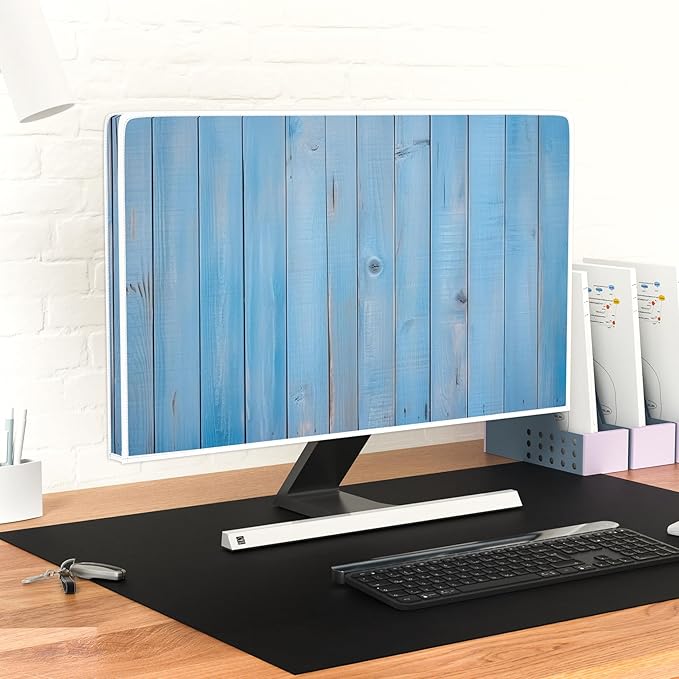 Waterproof Monitor Dust Covers 22,23,24,25 Inch Anti-Static LCD-Silky HD Panel Dust Protective Sleeve Compatible with iMac 24 Inch, 22-25 PC, Desktop and TV, Blue Wooden Board