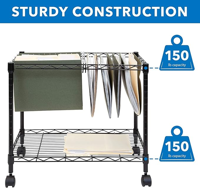 Utility Carts Single Tier Metal Rolling Mobile File Office Pedestal Files Cabinets with Storage Rack and Locking Casters Heavy Duty Steel Hanging Folders Organizer Carts Baskets for Office or Home