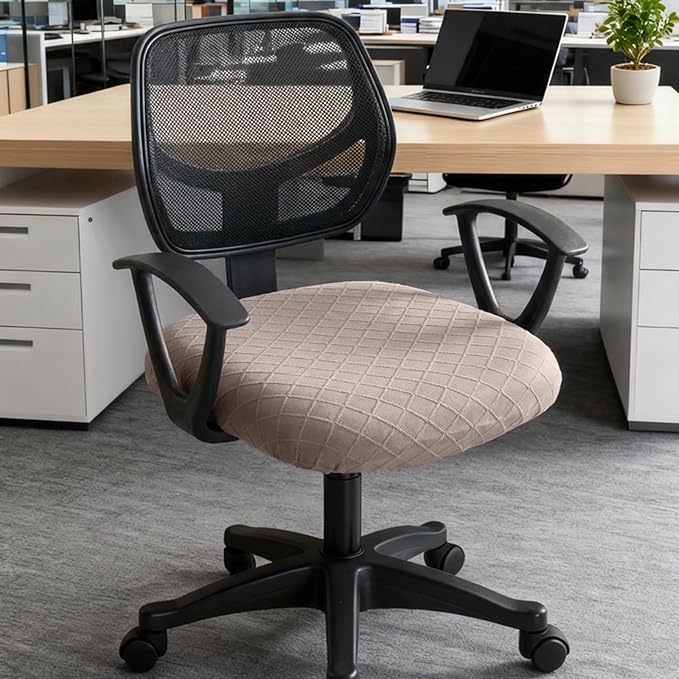 Stretch Jacquard Office Chair Cover, Removable Washable Desk Chair Cover, Anti-dust Seat Cushion Protectors - Camel
