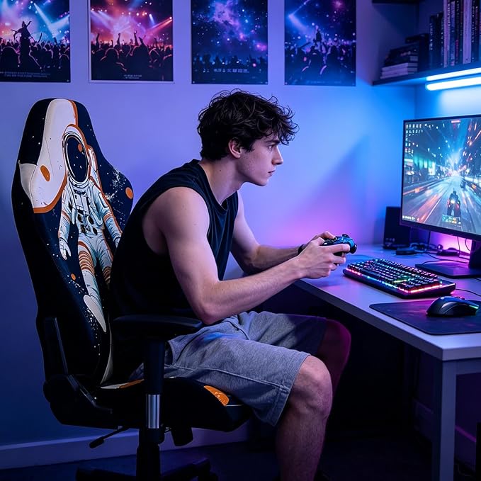 Gaming Chair Covers Slipcovers, 3D Printing Stretchable Elastic Computer Reclining Gaming Chair Seat Cover with Armrest Cover (No Chairs)(D)