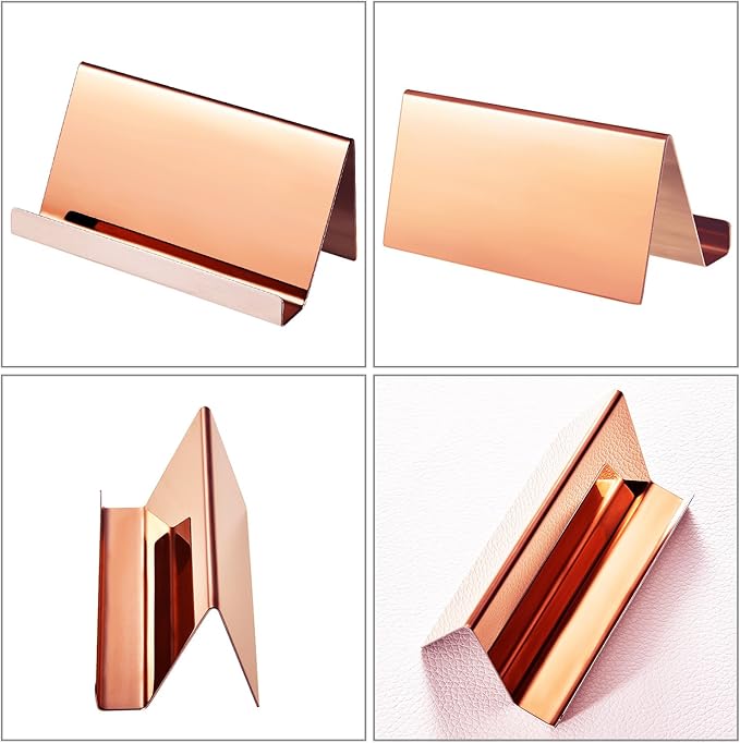 Maxdot 2 Pack Stainless Steel Business Cards Holders Desktop Credit Name Card Display Organizer for Business Mental Name Case Rack for Office Home Daily Use(Rose Gold)