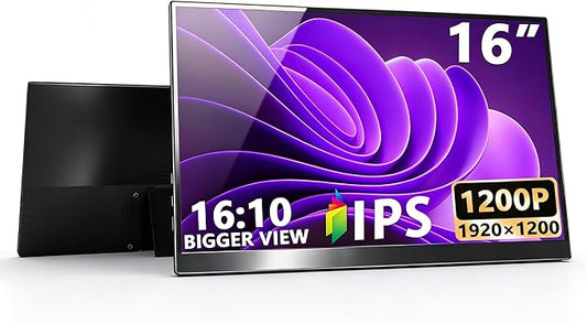 16" Portable Monitor 1200P 16:10 IPS Laptop Screen Extender, USB-C HDMI External Second Monitor with HDR, Built-in Stand & Speakers,VESA Compatible Portable Monitor for Laptop PC Mac Phone Xbox PS5