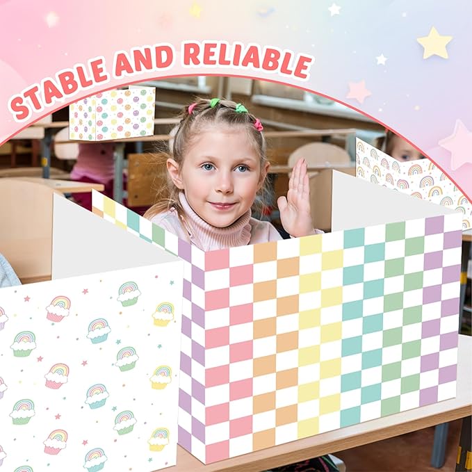 30 Pack Desk Dividers for Students Rainbow Pastel Privacy Folder for Students Waterproof Study Carrel Dividers Testing Divider Privacy Classroom Shield Folder Boards for Classroom Teacher Supplies