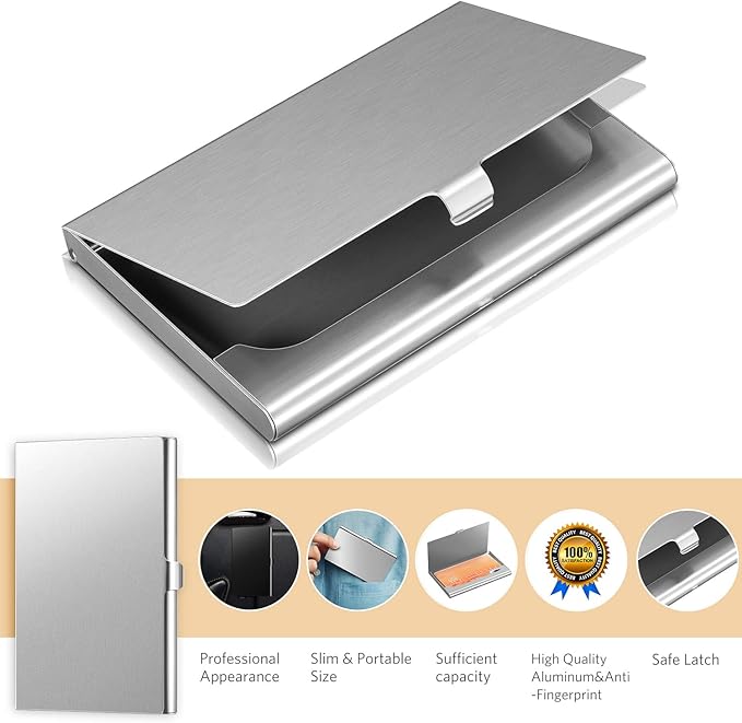 Leinuosen 10 Pack Business Name Card Holder Case Aluminum Business Name Card Carrier Mental Credit Case Wallet Professional Stainless Steel Pocket for Men & Women,2.36 x 3.66 Inch,9 Colors Available