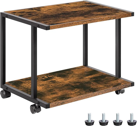 HOOBRO Under Desk Printer Stand, 2-Tier Industrial Printer Cart with Storage Shelf, Mobile Machine Holder Table Stand, for Home and Office, Rustic Brown and Black BF42PS01