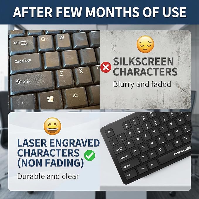 Spill Proof Keyboard with Cover, Wired Keyboard 104 Keys Full Size, Laser Etched Non Fading Keycaps, Easy Clean Computer Keyboard with Number Pad for Office Desktop PC, 1.6m USB Cable- Black
