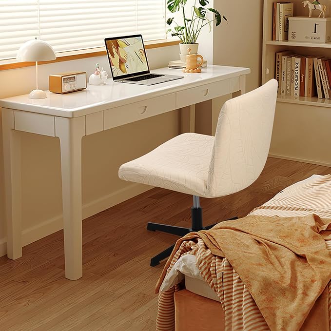 Fuloon Criss Cross Chair Cover, Waterproof, Stretchable, Solid Jacquard, Suited for Armless/Office/Desk/Mid Back Wide Seat/Computer/Task/Vanity/Accent Chair (Leaves -Shaped Jacquard, Beige)