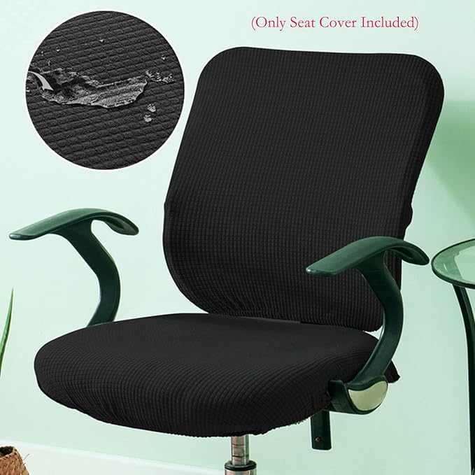 Yikko Office Chair Covers, Elastic Stretch Computer Chair Seat Slipcovers Super Fit Anti-dust Desk Seat Cover Spandex Removable Washable Kitchen Chair Protective Cover (Black)