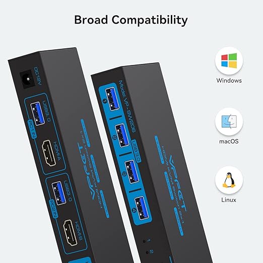 HDMI KVM Switch 1 Monitors 2 Computers 8K60Hz KVM Switches for 2 PC Share Single Monitor and 4 USB 3.0 Devices Such as Keyboard Mouse Printer with Desktop Controller and 2 USB Cables