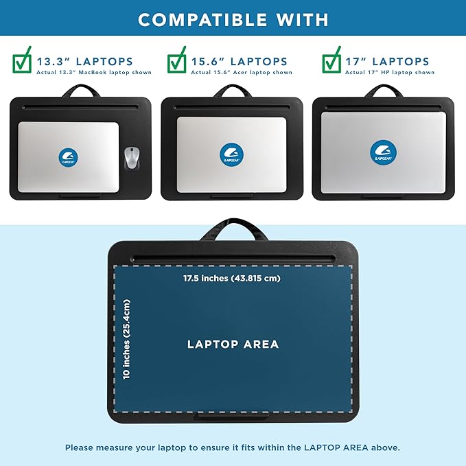 LAPGEAR Original Lap Desk – Fits Up to 17” Laptops – Black – Style No. 45148