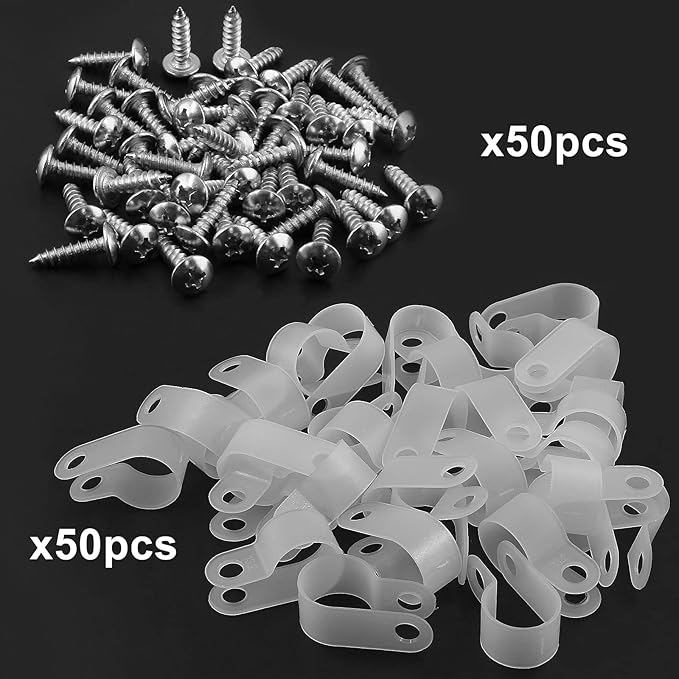 Bonsicoky 50Pcs 1/2 Inch Rope Light P-Style Clips with Screws, Cable Clip Wire Clamp Cable Organizer Cord Holder for Wire Management