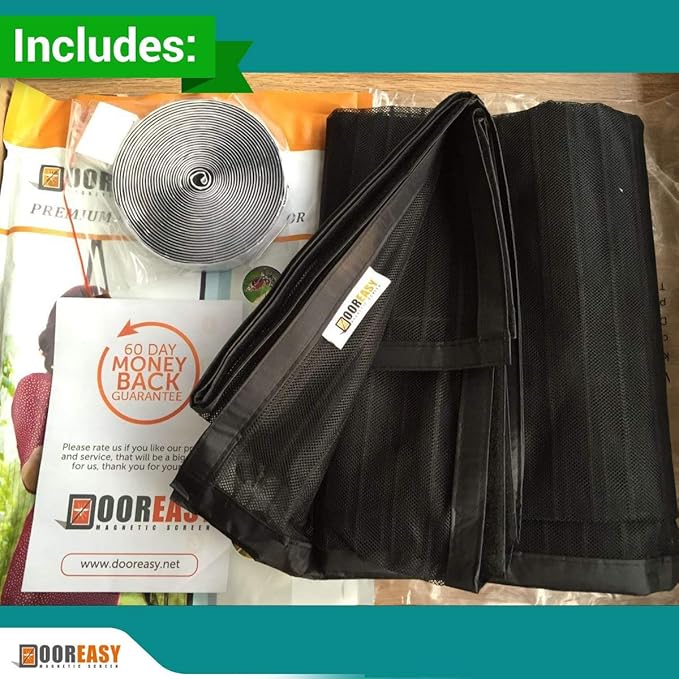 DOOREASY Magnetic Screen Door, Micro Mesh, Heavy Magnets, Loop Fully Sewn Easy Install Door Screens with Magnets, Quick Close No Slightest Gap(Fits Doors Up to 46" x 79") Black
