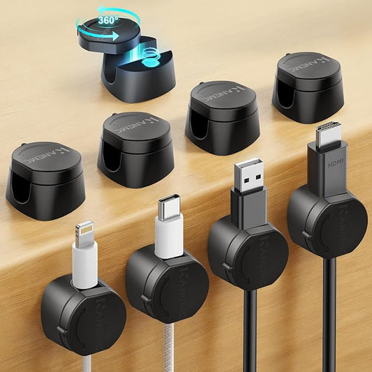 Kanemc Cable Clips Cord Holder for Desk, 360° Spin Magnetic Wire Organizer Self Adhesive Cord Management for Office Desks Cars Home Kitchen Electronic Accessory (Black, 9 PCS)