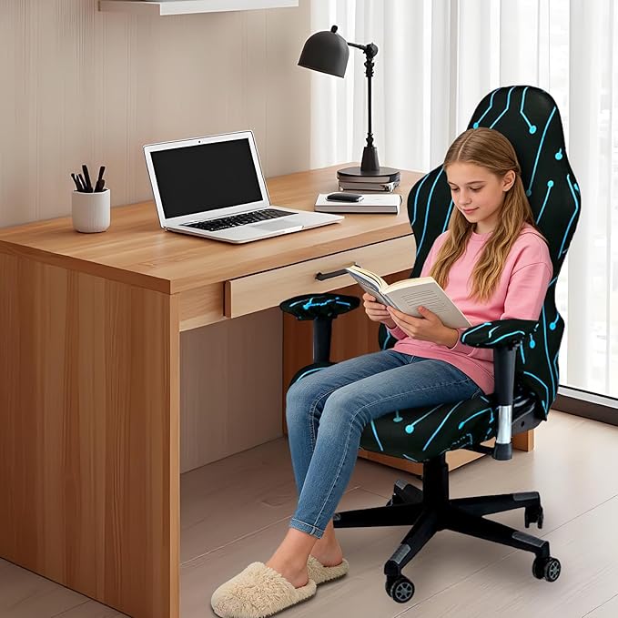 Gaming Chair Covers Slipcovers, 3D Printing Stretchable Elastic Computer Reclining Gaming Chair Seat Cover with Armrest Cover (No Chairs)(N)