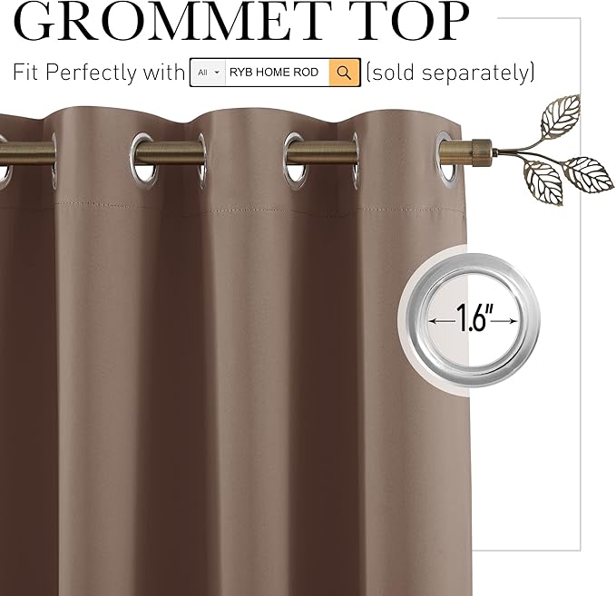 RYB HOME Blackout Room Divider Curtain Portable Light Block Thermal Insulated Energy Efficiency Drape for Coffee Shop Office Loft Shared Apartment, Wide 120 inches x Long 96 inches, Cappuccino