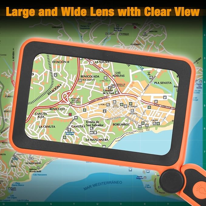 Rechargeable Magnifying Glass with Light for Reading, 5X Large Page Lighted Magnifier for Seniors Low Vision, Folding Handheld Rectangle Magnifier for Reading Small Print Orange-Black